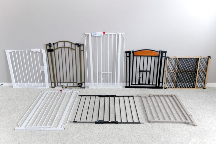 Narrow pet gate with cat door top