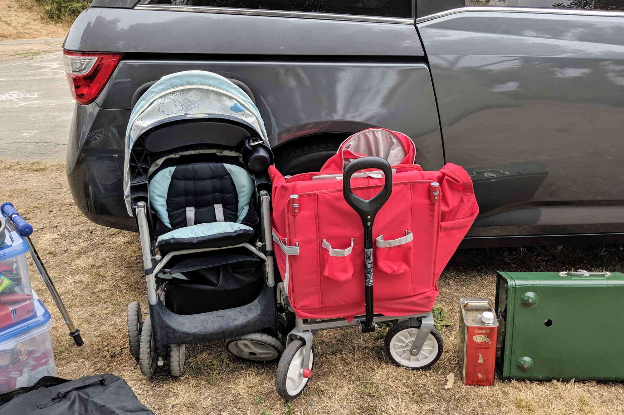Radio flyer folded for a camping trip
