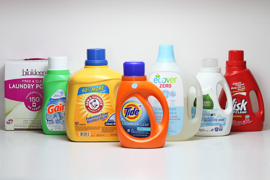 lineup of all tested detergents