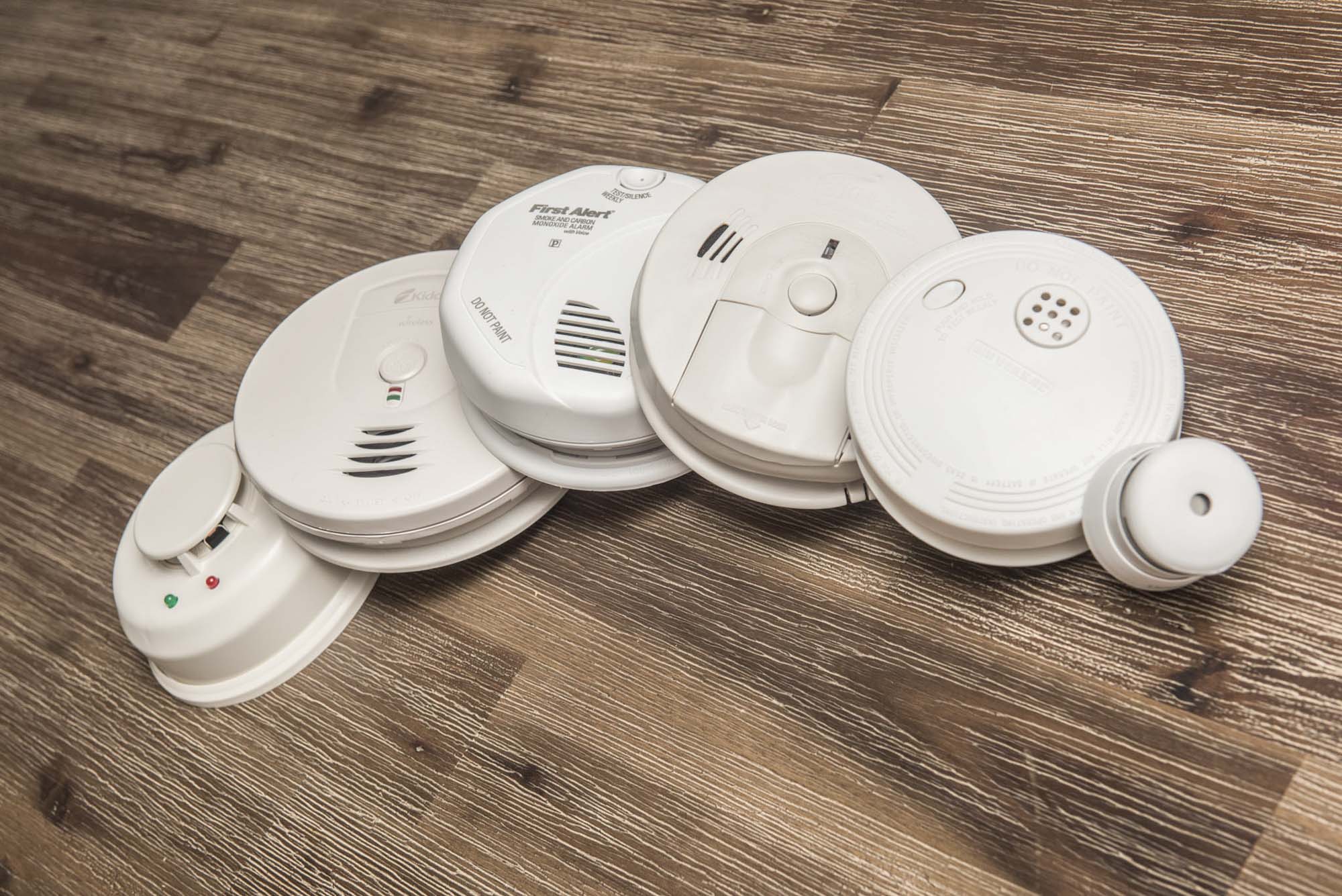 Group of smoke detectors in a row