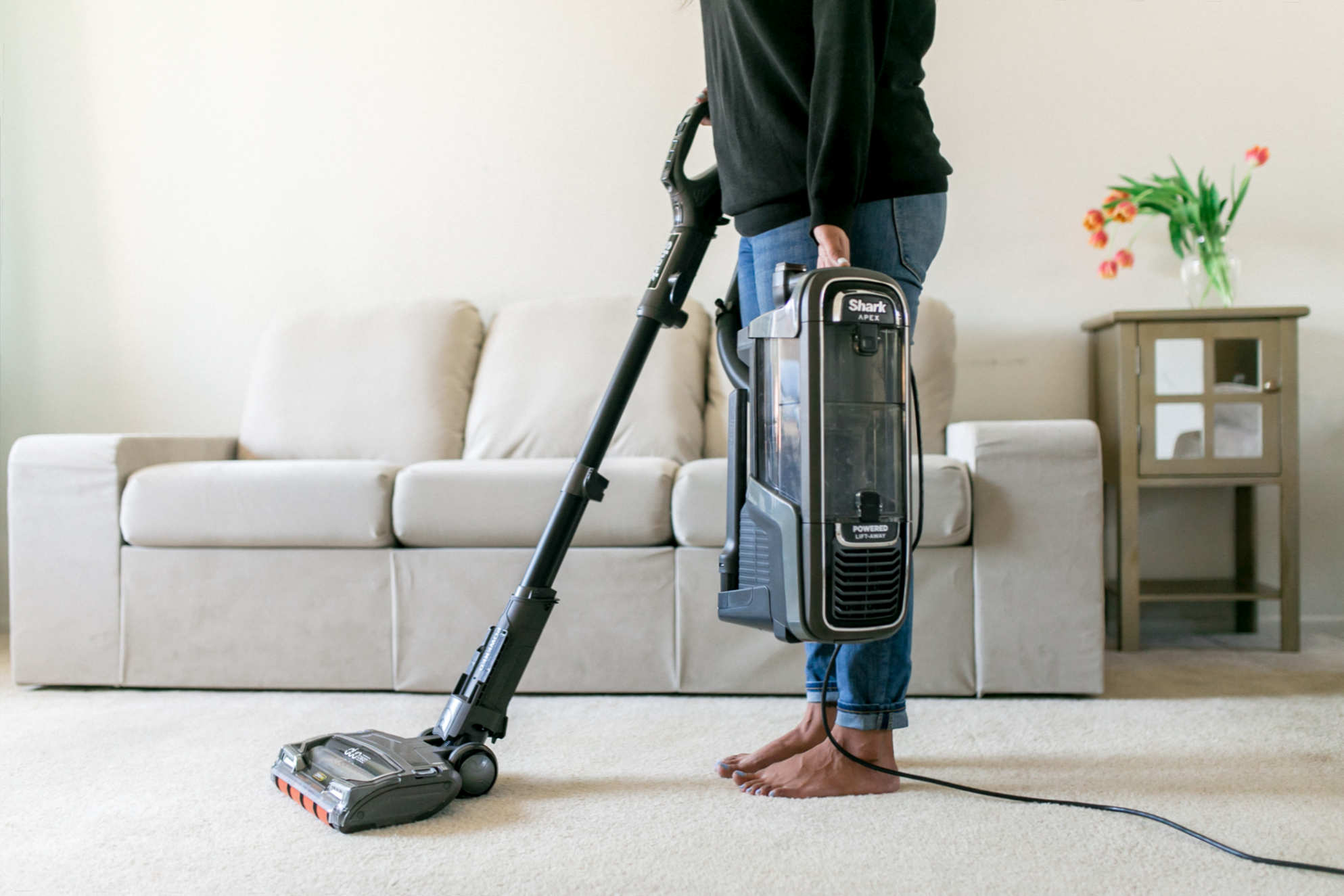 vacuuming carped floors