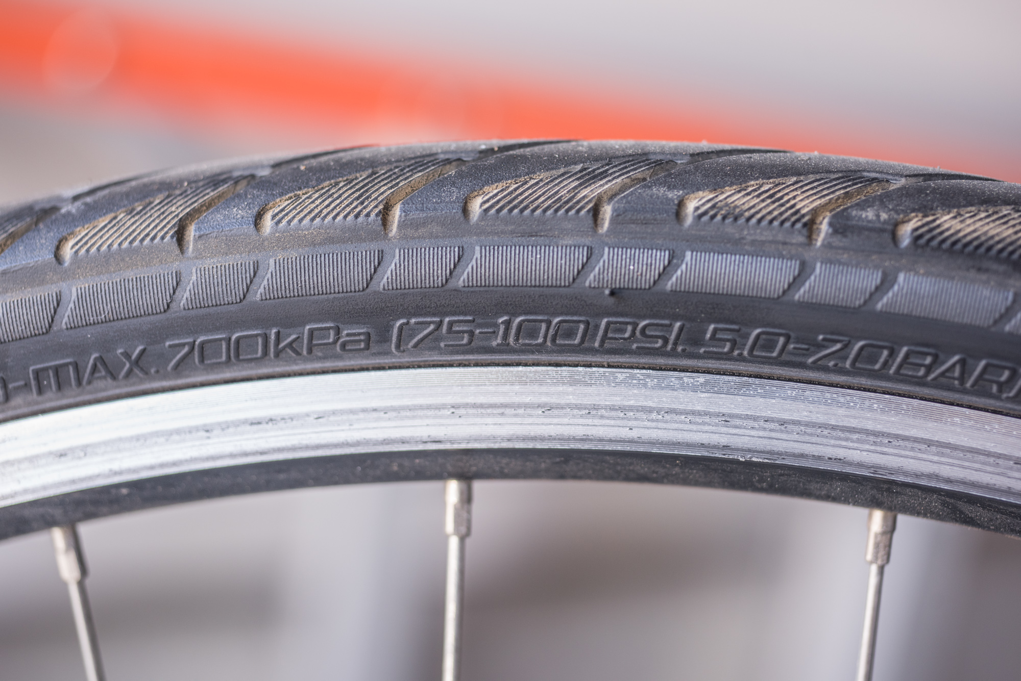 closeup of a bike tire sidewall
