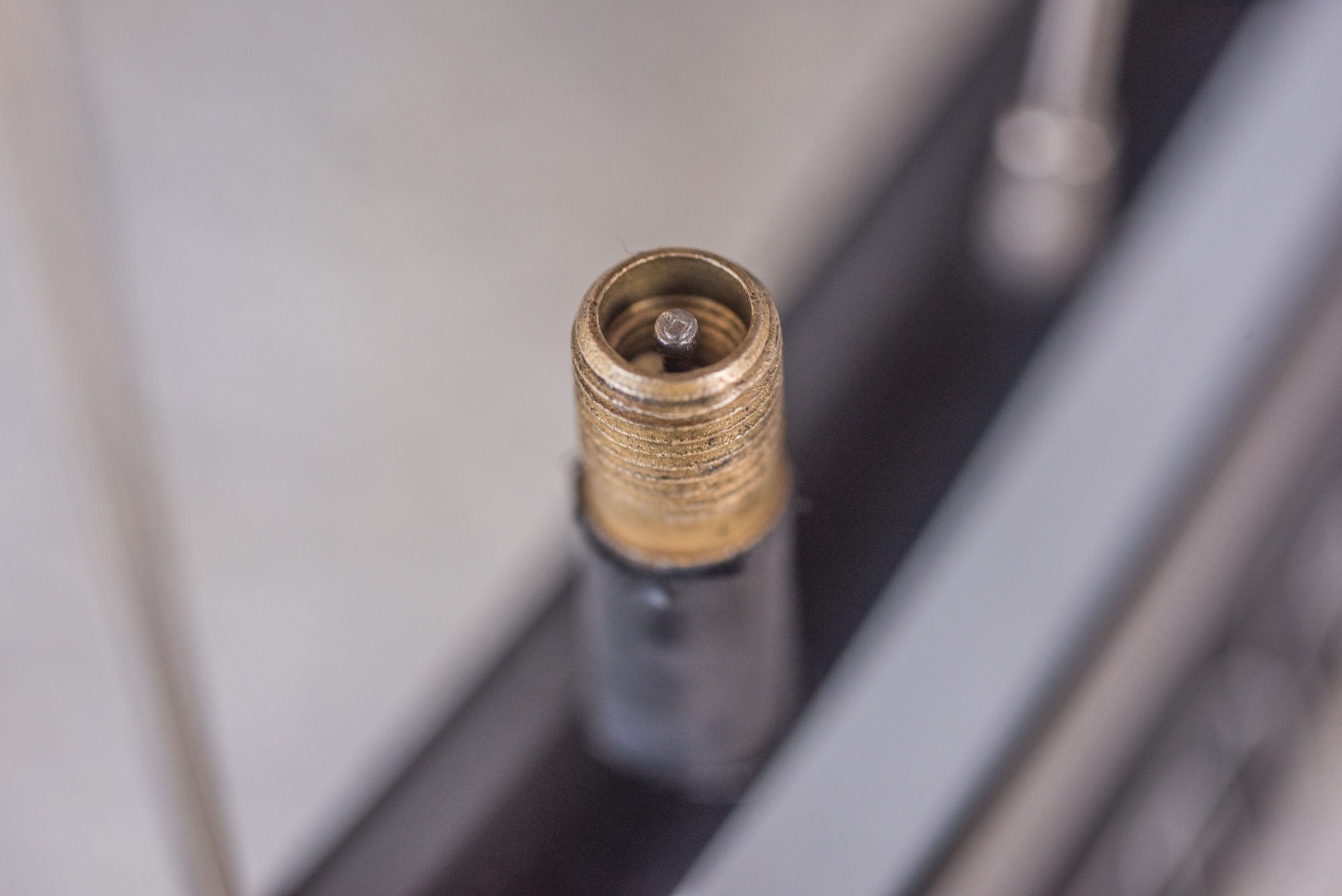 closeup of a Schrader valve
