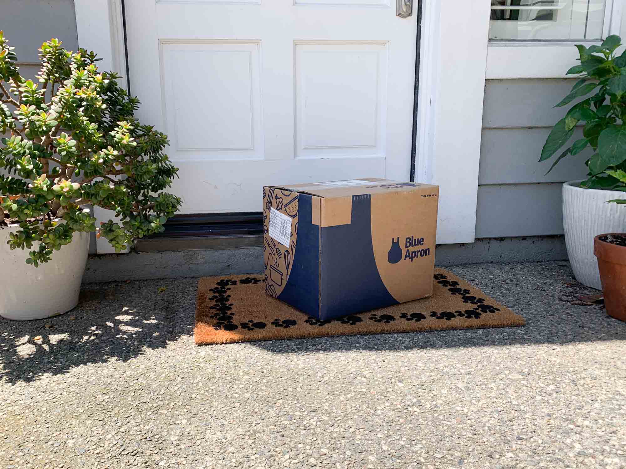 Blue Apron box at a doorstep