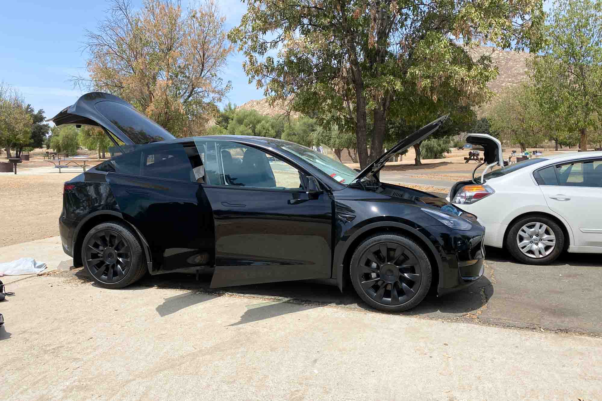 Tesla Model Y unpacking for camping