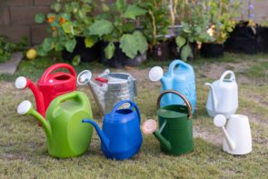group of outdoor watering cans