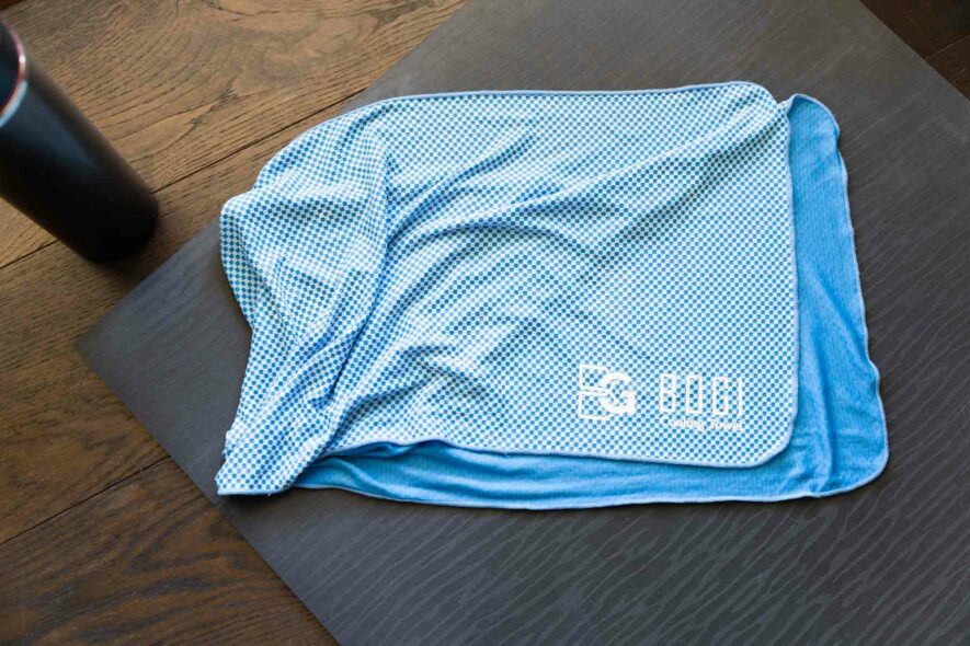BOGI cooling towel on yoga mat