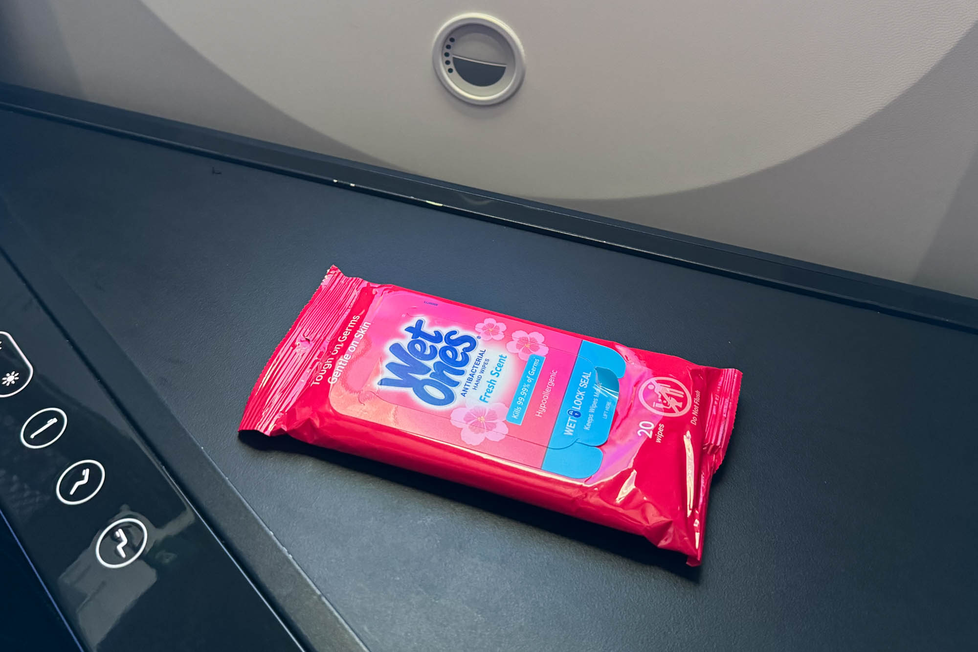 disinfectant wet wipes on plane seat